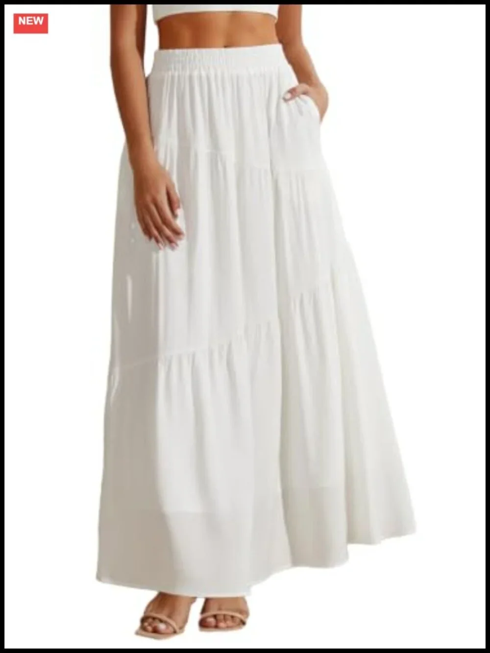 Flowy Maxi Skirt High Waist A-Line with Pockets Lightweight Rayon